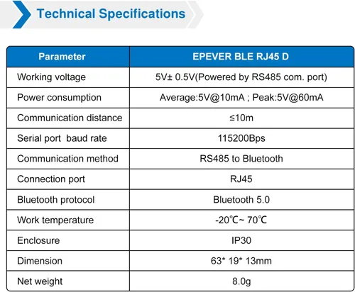 Vista 5 de EPEVER Adaptador BLE para controlador de carga MPPT, compatible con la aplicación Android/iOS 2023Nueva versión (EPEVER-BLE-RJ45-D)