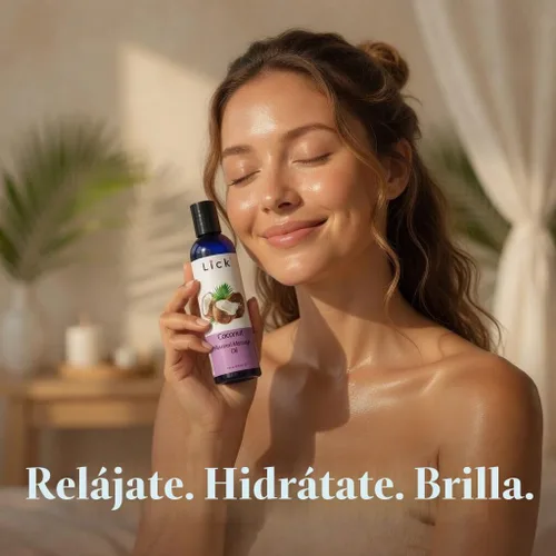 Vista 5 de Aceite de masaje con sabor a coco, aceite de masaje comestible tropical con aceite de almendras dulces y vitamina E, fórmula hidratante segura