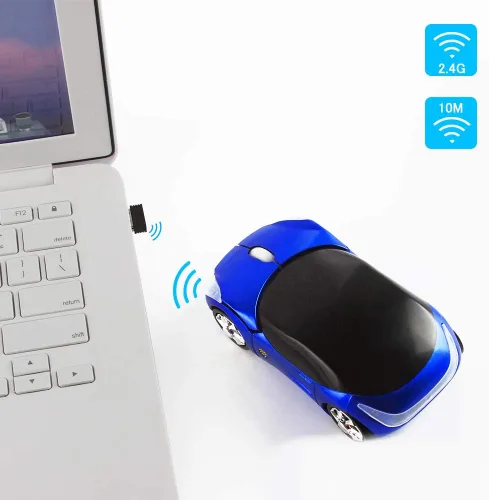 Vista 5 de EALEK, Ratón inalámbrico, mouse con forma de auto 3D, ratón óptico de 2.4 GHz 1600 DPI, lindo mouse USB para PCportátilcomputadora, mouse ergonómico