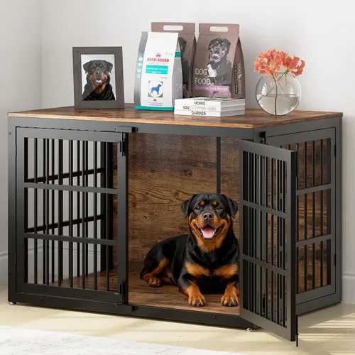 Vista 13 de Muebles de Jaula para Perros de Servicio Pesado de 33", Jaula de Madera Perrera para Perros Pequeños y Medianos, Perrera para Perros
