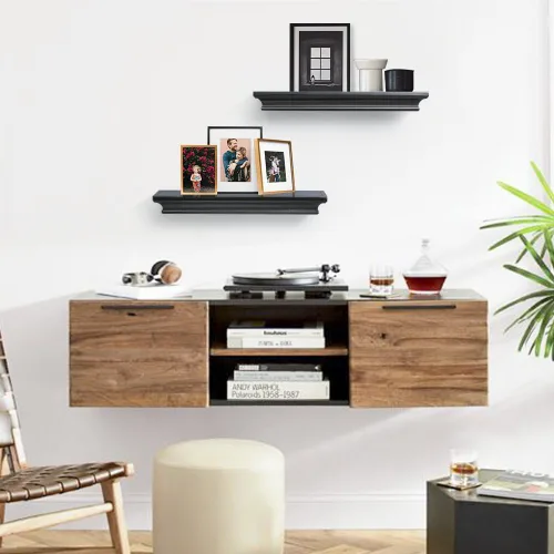 Vista 4 de Estantes flotantes negros AHDECOR, estantes modernos montados en la pared para decoración del hogar y almacenamiento en dormitorio, cocina, sala
