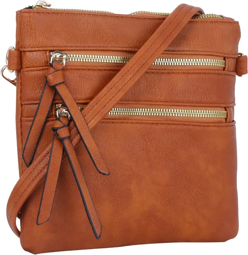 Vista 4 de DELUXITY Essential Casual Functional Multi Pocket Double Zipper Crossbody Purse Bag Shoulder Bag for Women