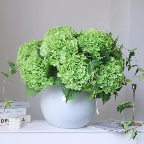 Vista 11 de 4 hortensias artificiales de 21 pulgadas de color azul sintético, flores de hortensias de seda de tacto real con tallos para novia, boda, fiesta