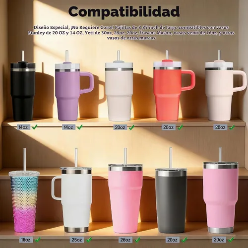 Vista 9 de Paquete de 4 popotes transparentes de repuesto para vaso Stanley de 20 onzas y 14 onzas, pajitas de plástico reutilizables de 8.85 pulgadas