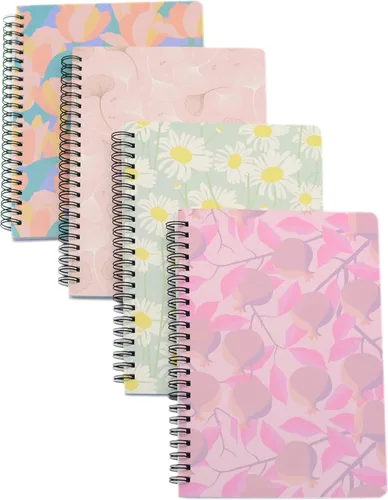 Vista 14 de Yansanido Cuaderno de espiral, 4 piezas A5 de tapa dura gruesa con diseño de gato, 0.315 in, 4 colores, 80 hojas, 160 páginas para estudio y notas