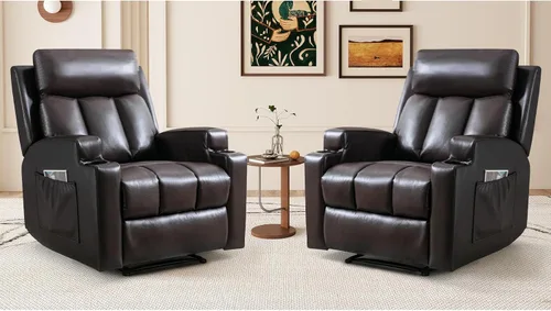 Vista 20 de CANMOV Silla reclinable manual con masaje y calor, cómoda silla reclinable con brazos y respaldo sobrerellenos, sofá individual reclinable manual