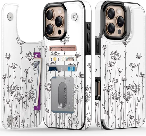 Vista 158 de FUNMIKO Funda tipo cartera para iPhone 13 con tarjetero, bloqueo RFID, protección de grado militar y obras de arte impresas con rayos UV, cierre