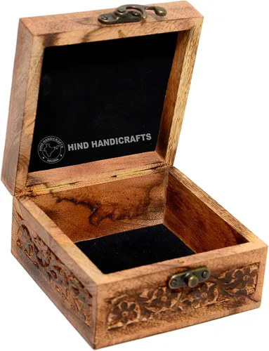 Vista 24 de Urna de madera antigua hecha a mano con grabado del árbol de la vida tallada a mano para mujeres y hombres, joyas Acentos de decoración del hogar