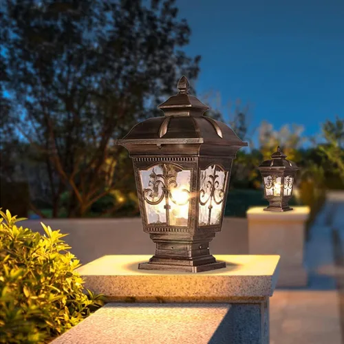 Vista 8 de Paquete de 2 luces de poste para exteriores, lámpara de poste de bronce, luces de calle antiguas para patio, jardín, césped de cerca, camino