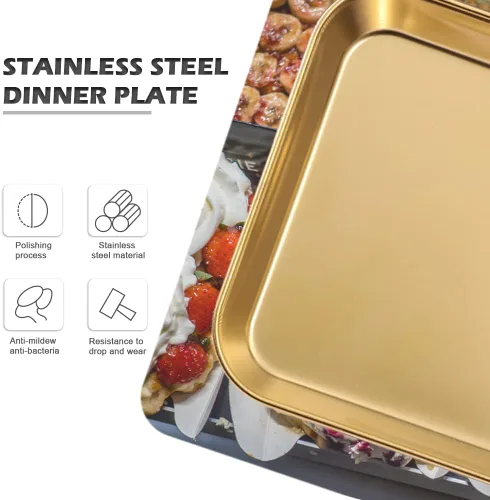Vista 4 de 2 Pack Stainless Steel Dinner Plates, Thickened Metal Dish Plate for Food, Small Square Serving Tray for Appetizer Cookie Steak Dessert Salad Dental
