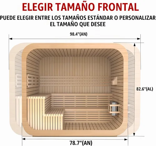 Vista 4 de Kit de sauna de cubo de madera de cedro rojo canadiense, personalizable, cuadrado, para exteriores, con porche, 220V, estufa eléctrica HARVIA