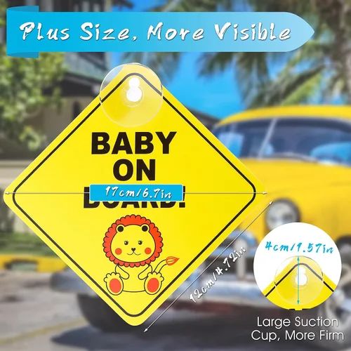 Vista 2 de TIESOME 2 calcomanías de advertencia para automóvil de bebé a bordo, con ventosas, calcomanías reutilizables para niños pequeños a bordo