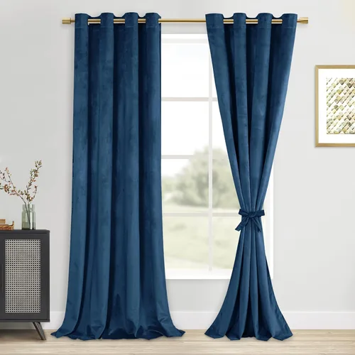 Vista 16 de DWCN - Juego de 2 paneles de cortina de terciopelo con ojales negros, tratamiento de ventanas con aislamiento térmico, apilables, decoración moderna