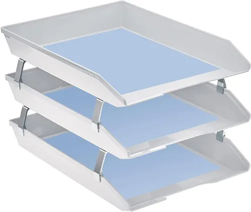 Vista 2 de Acrimet Facility - Organizador de archivos de escritorio de plástico con carga frontal de 3 niveles (color blanco)