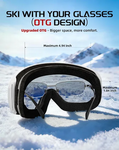 Vista 5 de Innerking OTG - Gafas de esquí aprobadas por SGS, para usar sobre gafas de nieve, snowboard, invierno, antivaho para adultos, jóvenes, hombres