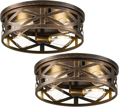 Vista 9 de VONLUCE Lámparas de techo de montaje empotrado, lámparas de techo de 2 luces para pasillo, lámparas de techo de jaula de metal de 11 pulgadas