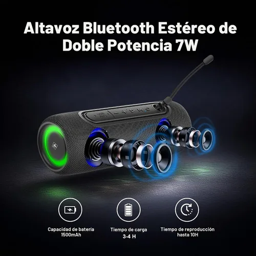Vista 10 de Fisher Altavoces Bluetooth portátiles IPX5 impermeable altavoz, 14 W de potencia máxima estéreo Bluetooth altavoz, luces RGB, TWS, BT 5.3, micrófono