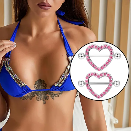Vista 3 de Besteel 8 Pairs Nipple Rings 14G Stainless Steel Nipplerings CZ Heart Butterfly Ball Tongue Barbell Rings Retainer Body Piercing Jewelry for Women