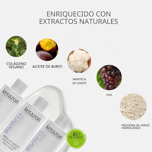 Vista 4 de Kit de tratamiento de alisado de queratina brasileña 2fl.oz Buriti Liss Collagen Pro para todo tipo de cabello
