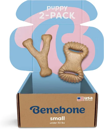 Vista 11 de Benebone Puppy Wishbone - Juguete masticable para perro, fabricado en Estados Unidos, sabor a tocino real, pequeño