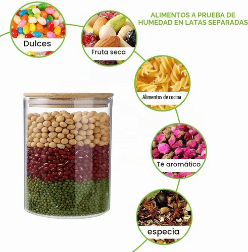 Vista 7 de Aoeoe Paquete de 4 tarros de almacenamiento de vidrio con tapa hermética de bambú, recipientes de cocina de vidrio de 27 onzas, recipiente
