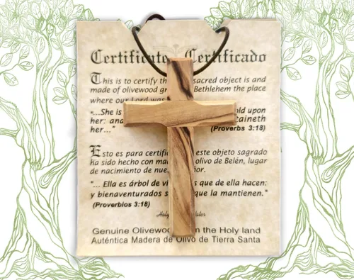 Vista 6 de Collar de cruz de madera de olivo de 1.5 pulgadas, colgante cristiano hecho a mano con cordón de algodón, pequeña cruz de fe de madera para espejo