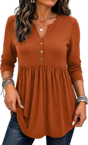 Vista 16 de Zeagoo Blusas de manga larga para mujer, estilo bohemio, cuello en V negro (Flower Black)