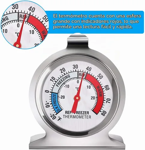Vista 8 de Termómetro de acero inoxidable para nevera, paquete de 4, termómetros de congelador de esfera grande con indicador rojo para el hogar, cocina