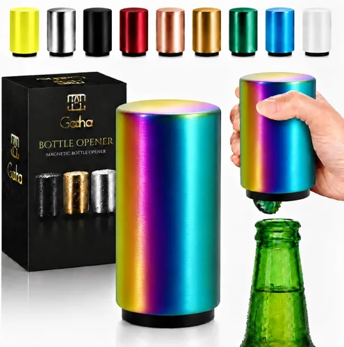 Vista 10 de GOCHA Abridor magnético de botellas de cerveza con receptor automático de tapa – Dispositivo de empuje de acero inoxidable, herramienta de barra