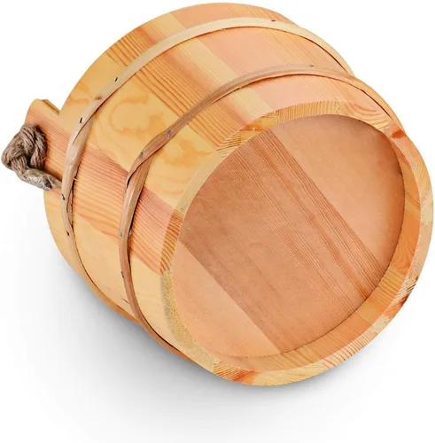 Vista 7 de Cubo de sauna con cucharón hecho a mano cubo de sauna de madera para sauna accesorio de spa - Cubo de sauna de 5 litros (1.3 galones) con sombrero