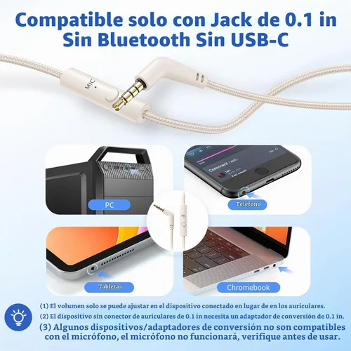 Vista 3 de Auriculares con cable con micrófono para escuela, auriculares con cable