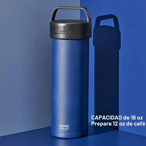 Vista 4 de ESPRO P0 Cafetera de prensa francesa ultraligera para viajes, acero inoxidable aislado al vacío, 16 onzas, azul Egeo Azul (Aegean Blue)