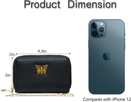 Vista 4 de imeetu Portatarjetas de crédito RFID para mujer, pequeña cartera de cuero con cremallera con llavero extraíble, púrpura café, S, Cartera