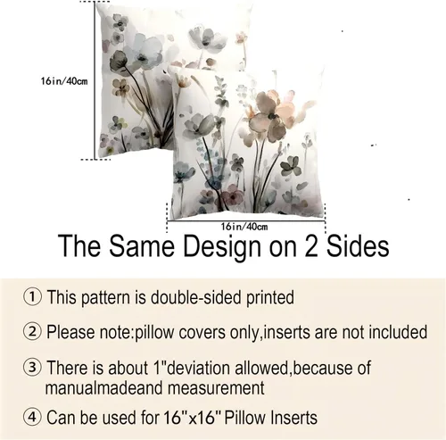 Vista 3 de Fundas de Almohada Decorativas de Flores 16x16 Juego de 2, Fundas de Almohada con Flores, Fundas Cuadradas Decorativas para Sofá, Sillón