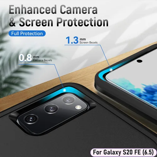 Vista 8 de Funda híbrida de doble capa para Galaxy S20 FE (5G) de 6.5 pulgadas de grado militar resistente a los golpes con 1 soporte magnético para automóvil