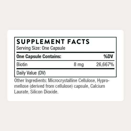 Vista 2 de Thorne Biotin 8 - Vitamina B7 (biotina) para un cabello, uñas y piel saludables, 60 cápsulas