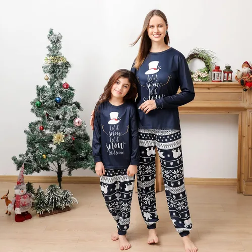 Vista 4 de Matching Christmas Pajamas for Family, Funny Holiday Cute Let It Snow Print Tops and Plaid Pants Xmas Sleepwear Pjs Set