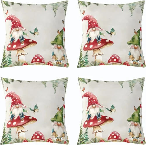 Vista 10 de Fundas de almohada de gnomo de tulipán, fundas de almohada florales de mariposa para sofá de cama del hogar, fundas de almohada cuadradas