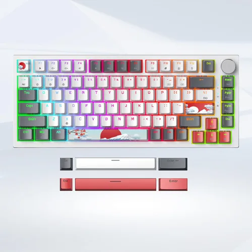 Vista 6 de Junta de teclado 75% montada con almohadillas absorbentes de sonido, teclado mecánico RGB compacto de 82 teclas con cable para juegos, enchufe