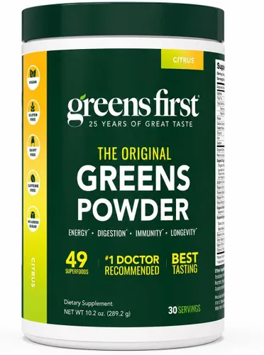 Vista 12 de Greens First Original Greens en polvo, menta, 30 porciones 49 superalimentos, frutas y verduras orgánicas, prebióticos, probióticos y enzimas