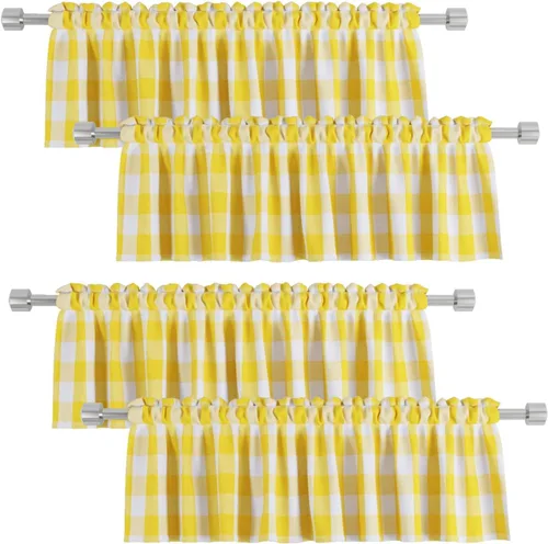 Vista 17 de 4 cenefas de cuadros de búfalo para ventanas de sala de estar, 16 pulgadas de largo, diseño clásico a cuadros a cuadros para dormitorio, baño