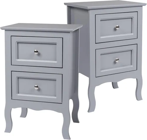 Vista 8 de Juego de 2 mesitas de noche para dormitorios, mesita de noche moderna con 2 cajones, mesa auxiliar de madera para espacios pequeños, sala de estar