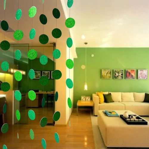 Vista 3 de XIANMU Guirnalda de papel verde con purpurina, círculo, pancarta para fiesta, decoración de fondo para fiesta temática verde, día de San Patricio