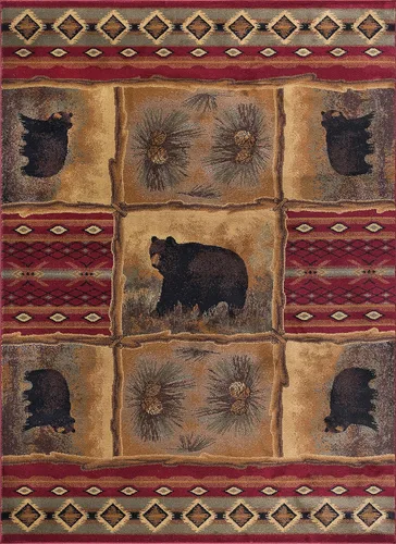 Vista 3 de Sierra Bear - Alfombras rojas de 8 x 10 pies para sala de estar, dormitorio o comedor, cabaña, casa de campo, alfombras para sala de estar