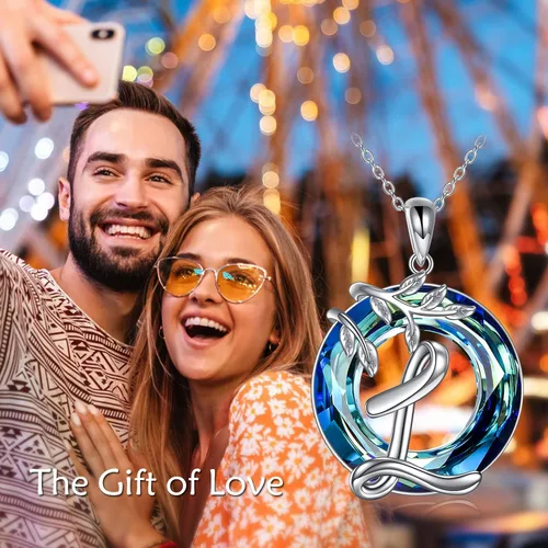 Vista 4 de WTENIY Collar de árbol de la vida, regalos para mujer, plata de ley 925 con letra inicial A-Z, colgante de árbol genealógico, joyería de cristal