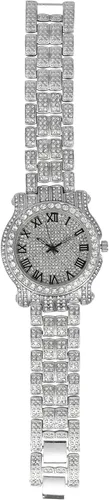 Vista 50 de Charles Raymond Bling-ed Out Ultimate Hip Hop Royalty Reloj para hombre con número romano de fácil lectura o indicadores de tiempo de diamantes