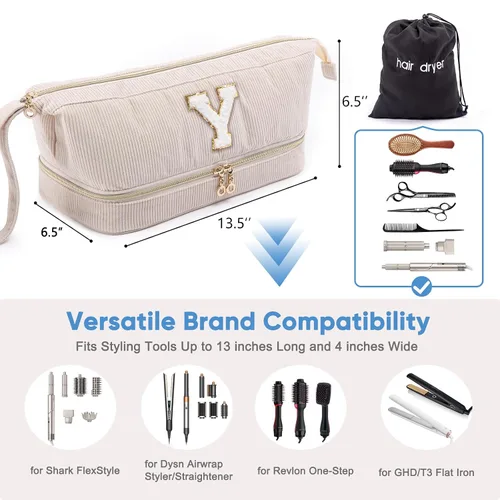 Vista 4 de Shark FlexStyle/SmoothStyle - Estuche para secador de pelo personalizado, organizador de viaje de doble capa con bolsa de secador de pelo, secadora