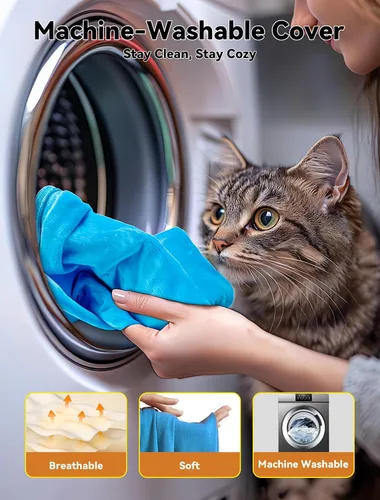 Vista 6 de Almohadilla térmica para mascotas al aire libre para perros y gatos, cama calefactada impermeable para perros y gatos de varios tamaños para Azul