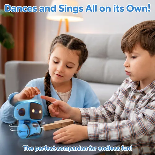 Vista 4 de Contixo R1 Juguete robot para niños, robots inteligentes interactivos azules con control de voz, que hablan, bailan, aprenden, sensor táctil
