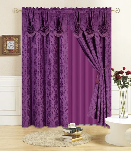 Vista 7 de All American Collection Nuevo juego de cortinas de 4 piezas con cenefa adjunta y transparente con 2 alzapaños incluidos
